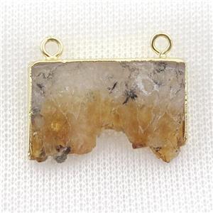 yellow Citrine Druzy slab pendant, gold plated, approx 15-35mm