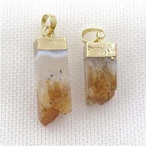 yellow Citrine Druzy cuboid pendant, gold plated, approx 10-25mm