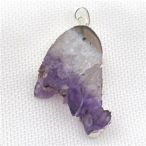 Amethyst Druzy pendant, silver plated, approx 25-45mm