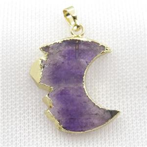 Amethyst Druzy moon pendant, gold plated, approx 18-30mm