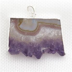 Amethyst Druzy slice pendant, silver plated, approx 15-35mm