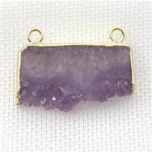 Amethyst Druzy slice pendant with 2loops, gold plated, approx 15-35mm