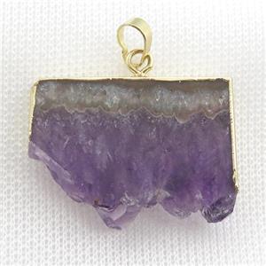Amethyst Druzy slice pendant, gold plated, approx 15-35mm