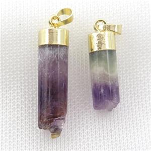Amethyst Druzy column pendant, gold plated, approx 10-25mm
