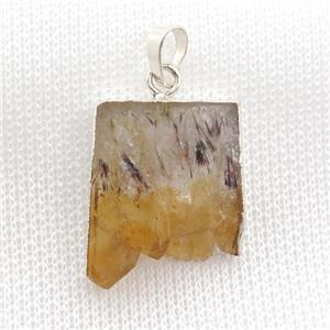 yellow Citrine Druzy slab pendant, silver plated, approx 15-23mm