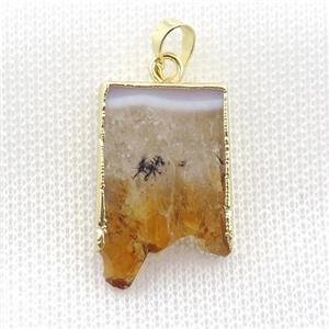 yellow Citrine Druzy slab pendant, gold plated, approx 15-23mm