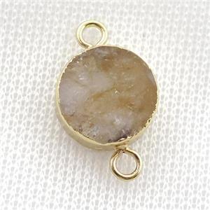 Citrine circle connector, gold plated, approx 15mm