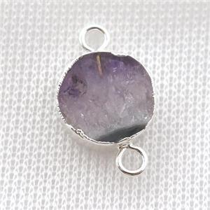 Amethyst circle connector, silver plated, approx 15mm