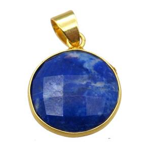 blue Lapis Lazuli circle pendant, approx 16mm dia