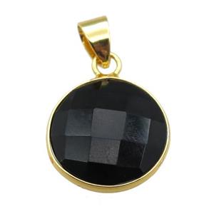 black Onyx Agate circle pendant, approx 16mm dia