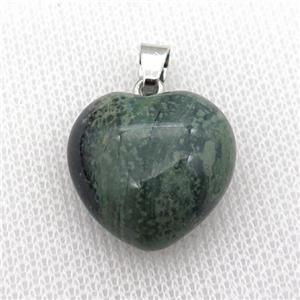 green Kambaba Jasper heart pendant, approx 20mm
