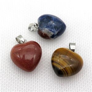 mixed Gemstone heart pendant, approx 20mm