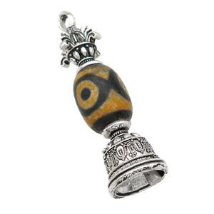 tibetan style Agate pendant, bell, antique silver, approx 13-55mm