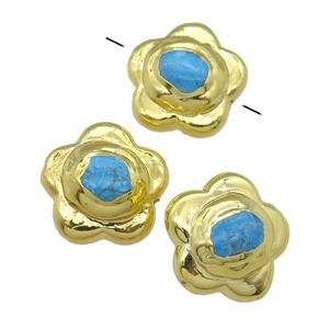 Assembled Turquoise flower beads, gold plated, approx 20mm