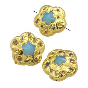 white Opalite flower beads, gold plated, approx 25mm
