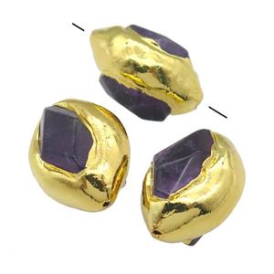 Amethyst oval beads, gold plated, approx 20-30mm