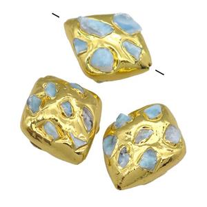 Larimar rhombic beads, gold plated, approx 25-33mm