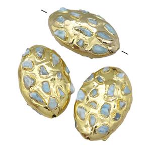 Larimar oval beads, gold plated, approx 25-45mm