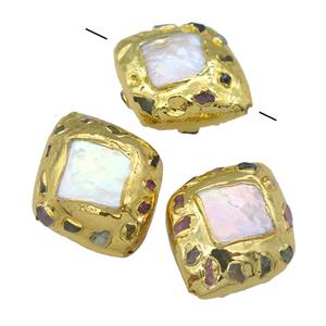 Baroque Style Pearl Beads, rhombic, gold plated, approx 25-33mm