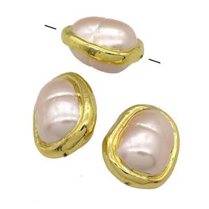 lt.pink pearlized Shell teardrop Beads, gold plated, approx 15-25mm