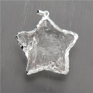 Clear Quartz star pendant, hammered, silver plated, approx 25-30mm