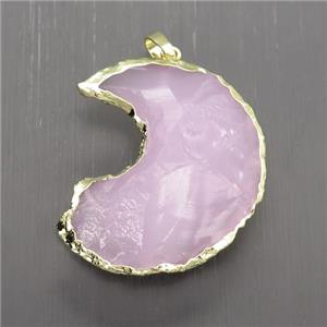 Rose Quartz moon pendant, hammered, gold plated, approx 25-30mm