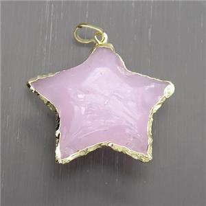 Rose Quartz star pendant, hammered, gold plated, approx 25-30mm