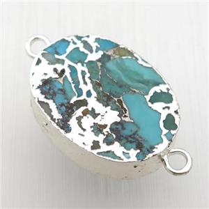 blue Mosaic Turquoise connector, oval, silver plated, approx 16.5-22mm