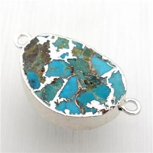 blue Mosaic Turquoise connector, teardrop, silver plated, approx 16.5-22mm