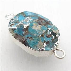 blue Mosaic Turquoise over connector, point, silver plated, approx 18-25mm