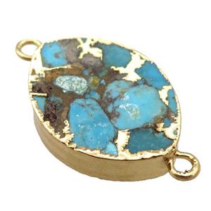 blue Mosaic Turquoise connector, horse-eye, gold plated, approx 16.5-22mm