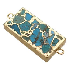 blue Mosaic Turquoise connector, rectangle, gold plated, approx 16-30mm
