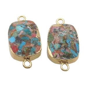 blue Mosaic Turquoise oval connector, point, gold plated, approx 18-25mm