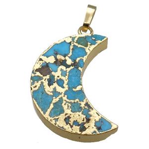 blue Mosaic Turquoise connector, moon, gold plated, approx 18-25mm