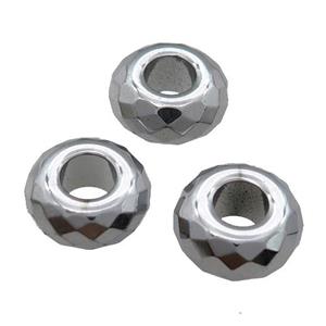 Hematite Beads with large hole, faceted rondelle, platinum plated, approx 14mm, 6mm hole