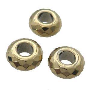 Hematite Beads with large hole, faceted rondelle, lt.gold plated, approx 14mm, 6mm hole