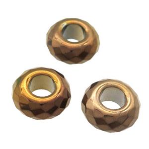 Hematite Beads with large hole, faceted rondelle, brown plated, approx 14mm, 6mm hole