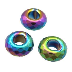 Hematite Beads with large hole, faceted rondelle, multicolor plated, approx 14mm, 6mm hole