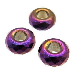 Hematite Beads with large hole, faceted rondelle, purple plated, approx 14mm, 6mm hole