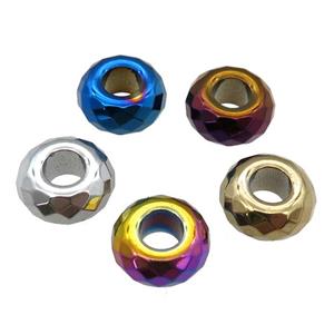 Hematite Beads with large hole, faceted rondelle, electroplated, mixed color, approx 14mm, 6mm hole