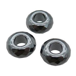black Hematite Beads with large hole, faceted rondelle, approx 14mm, 6mm hole