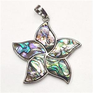 multicolor Abalone Shell flower pendant, approx 38mm