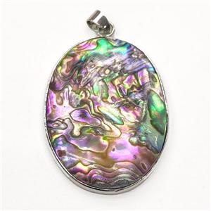 multicolor Abalone Shell oval pendant, approx 31-41mm