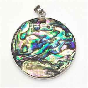 multicolor Abalone Shell circle pendant, approx 41mm