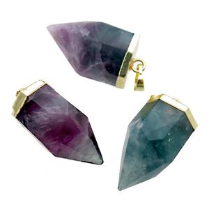 Fluorite bullet pendant, gold plated, approx 20-35mm