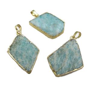 green Amazonite pendant, freeform, gold plated, approx 25-40mm