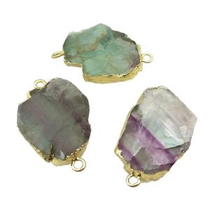 Fluorite connector, freeform, gold plated, approx 26-40mm