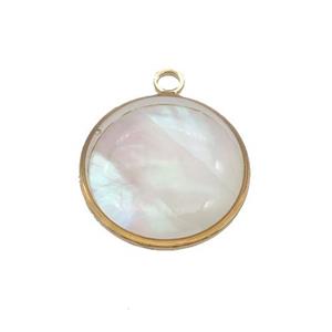 Pearlized Shell circle pendant, gold plated, approx 14mm