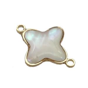 Pearlized Shell clover connector , gold plated, approx 14mm