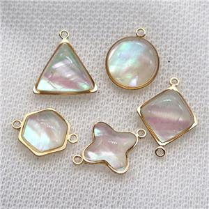 Pearlized Shell pendant, gold plated, mix shape, approx 14mm
